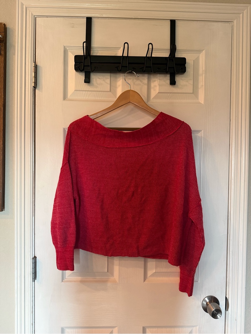 Free People Off-the-Shoulder Red Knit Alona Sweater